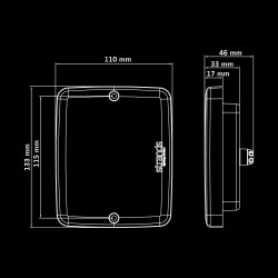 Dimensions et montage du feu arrière LED FOR9T Clignotant, STRANDS